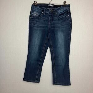 HANNAH Dark Wash Denim Capri Jeans Rhinestone Pockets Women's Size 6 Stretch